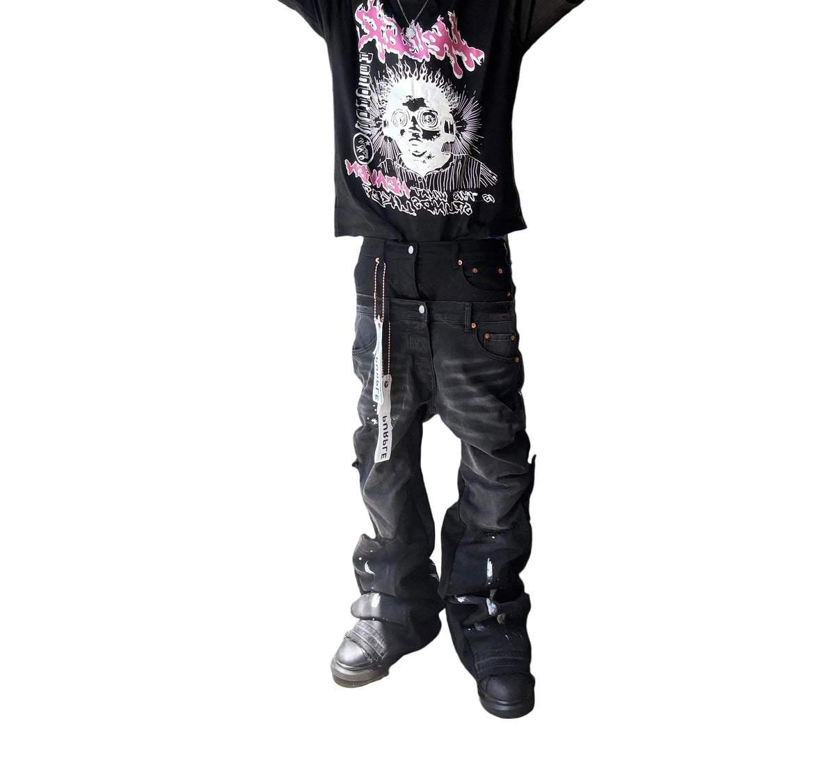 double waisted flared purp1e jeans