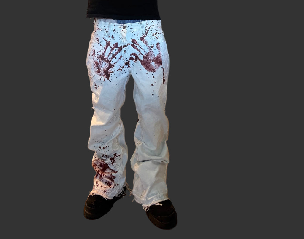 bl00d mark bleach flared jeans