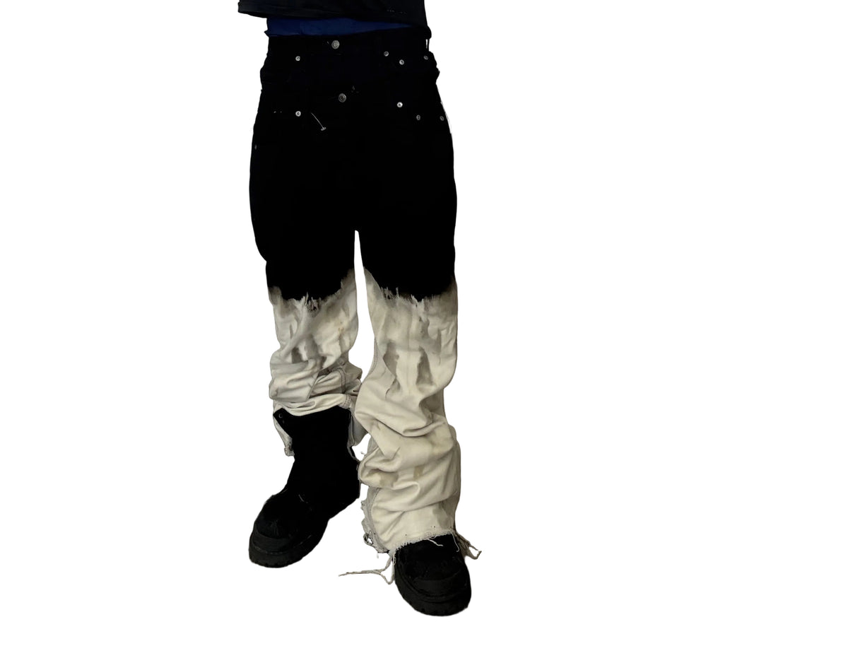 Double Waist Bleach Flared Denim