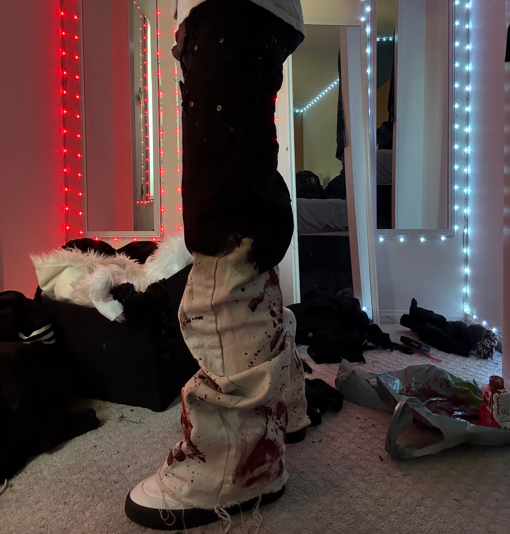 double waist bleach red mark flares