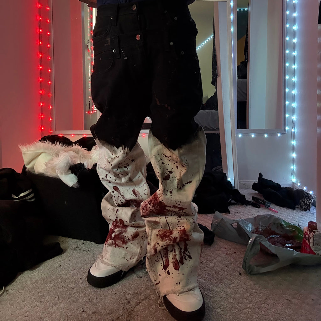 double waist bleach red mark flares