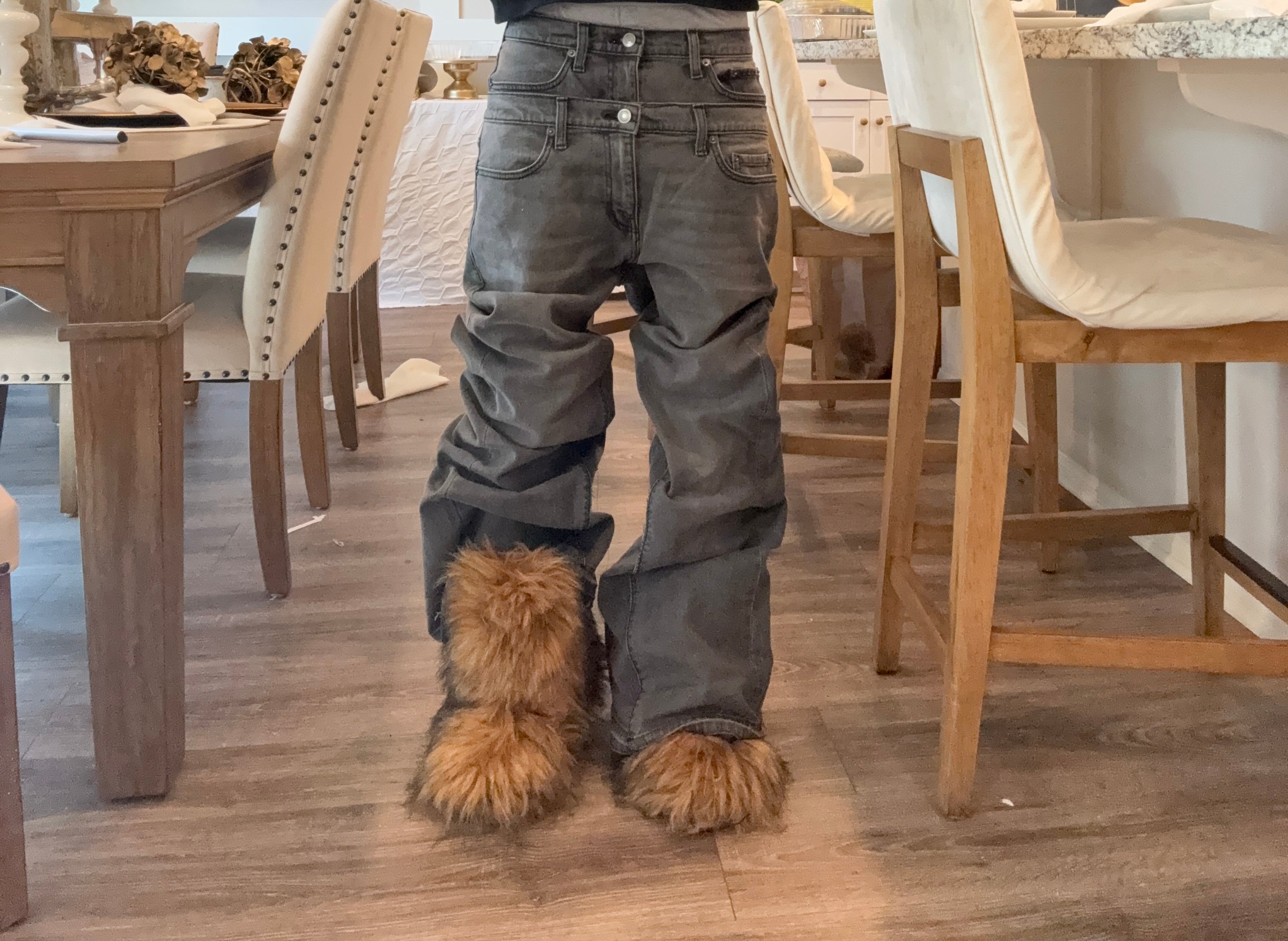 grey double waisted flared