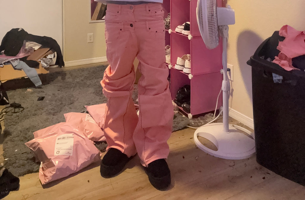 pink double waisted flares