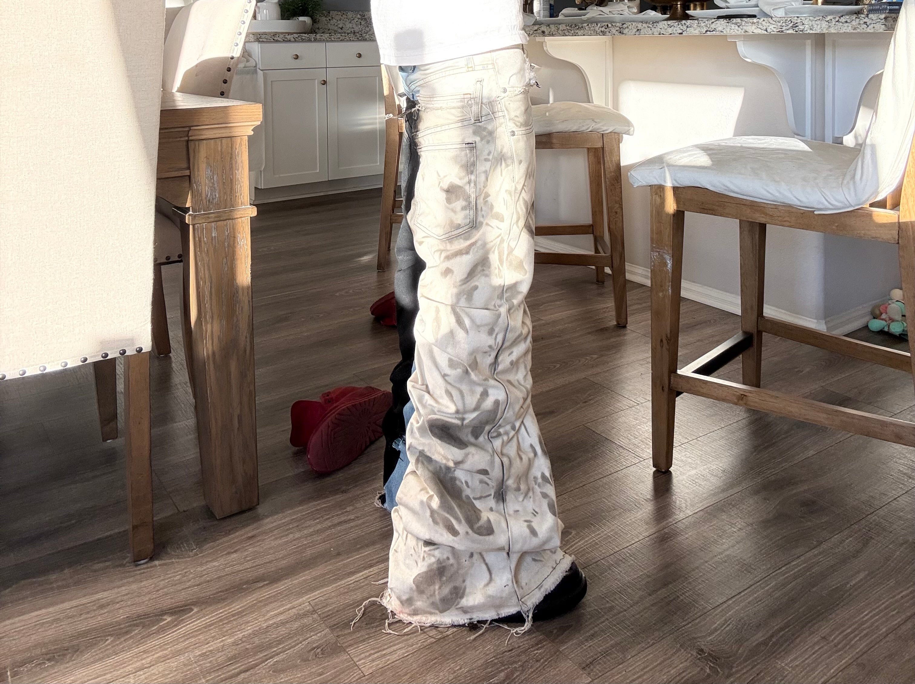 double waisted cut up bleach flares