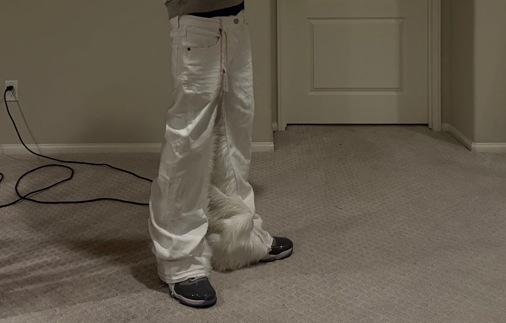 flared fur purple jeans