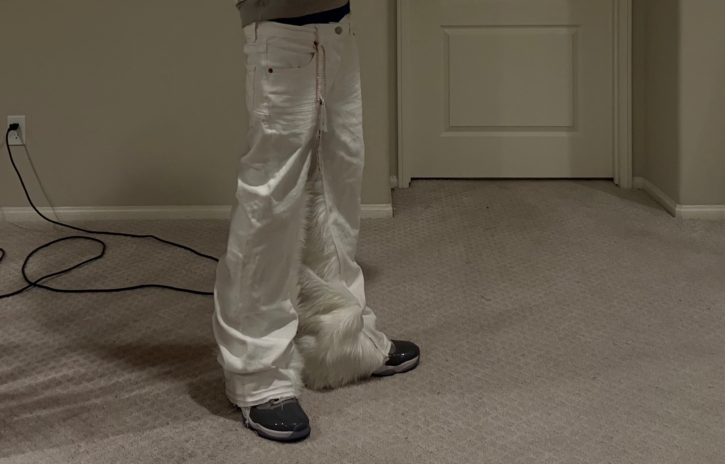 flared fur purple jeans