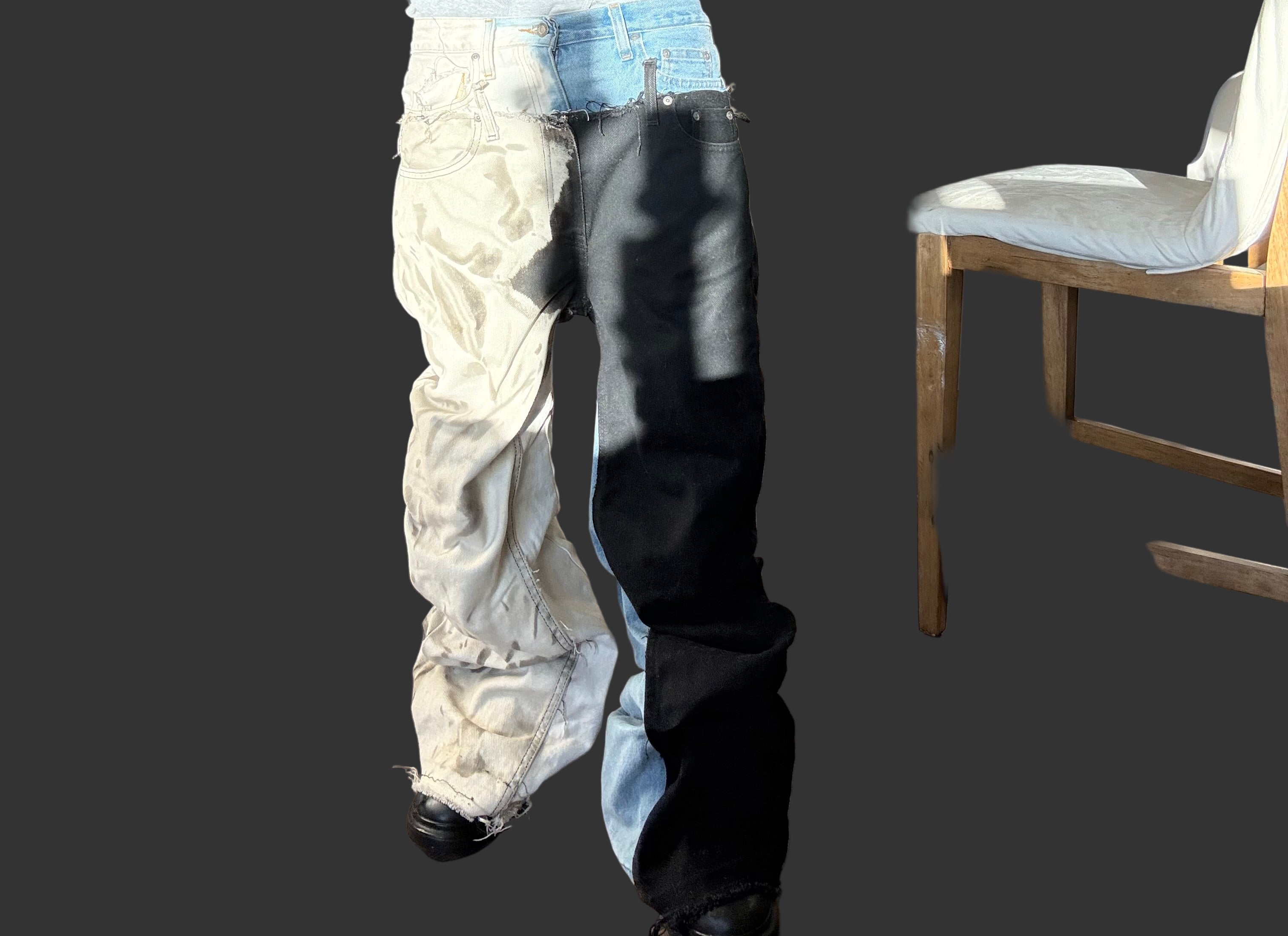 double waisted cut up bleach flares