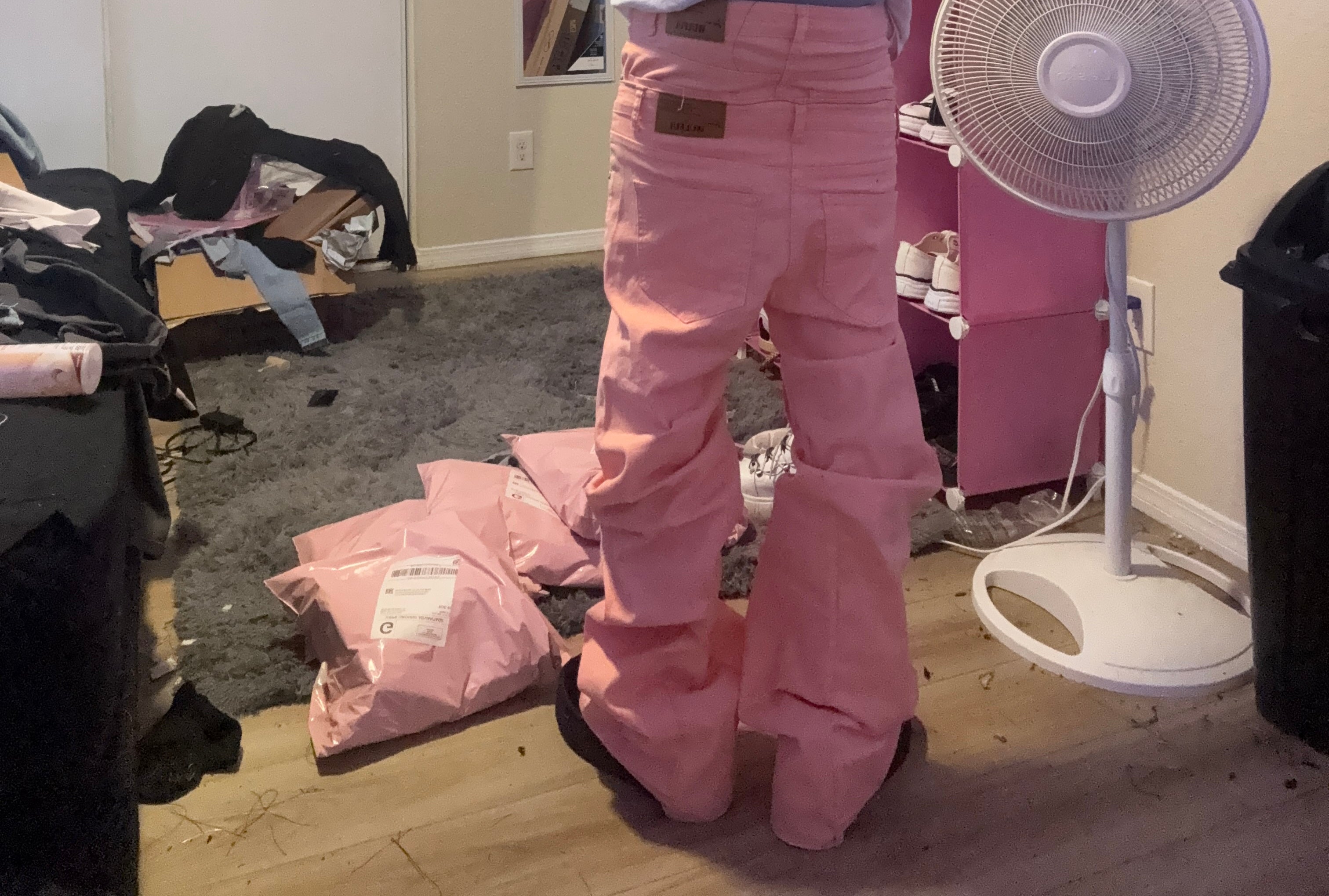 pink double waisted flares