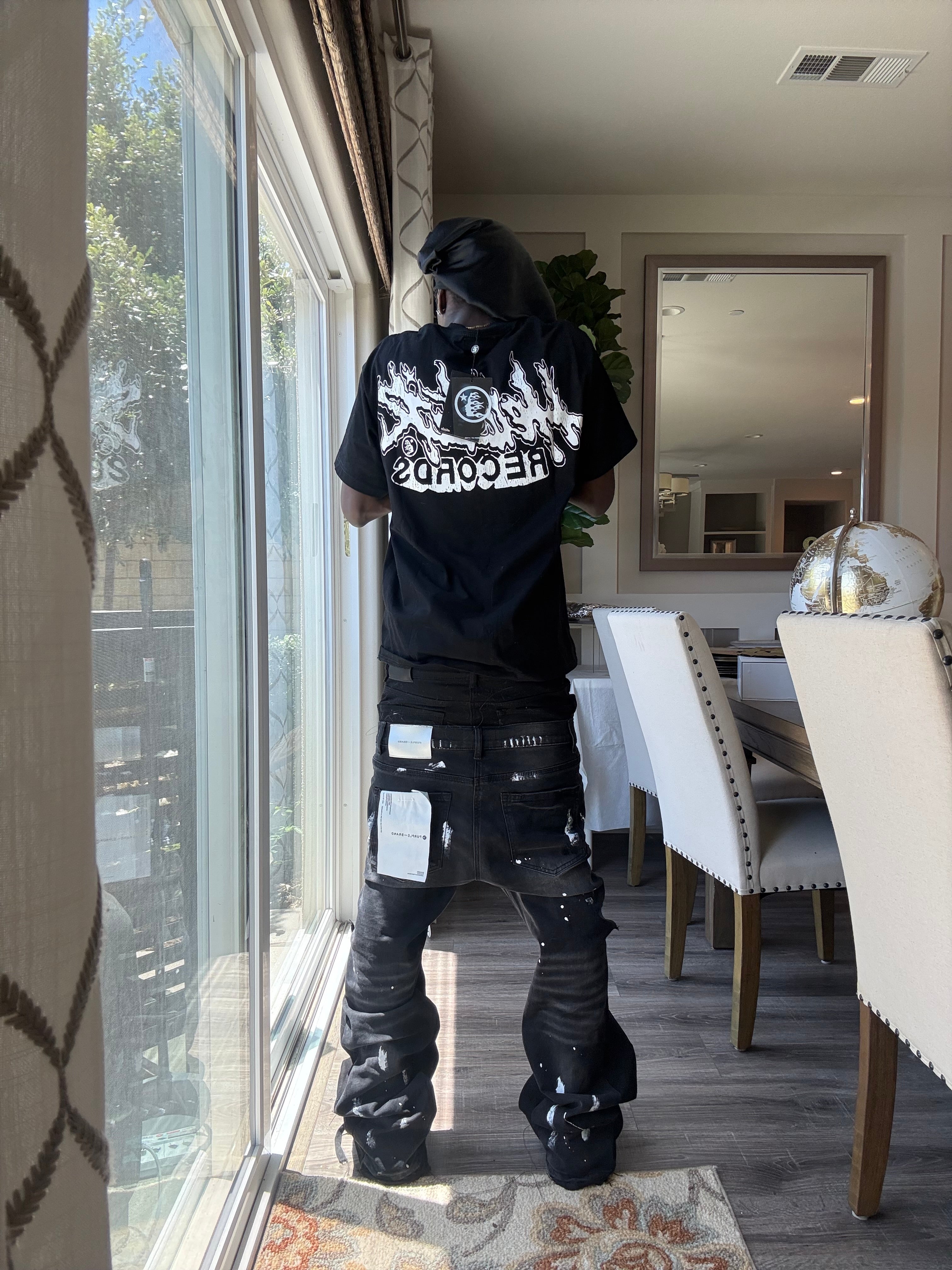 double waisted flared purp1e jeans