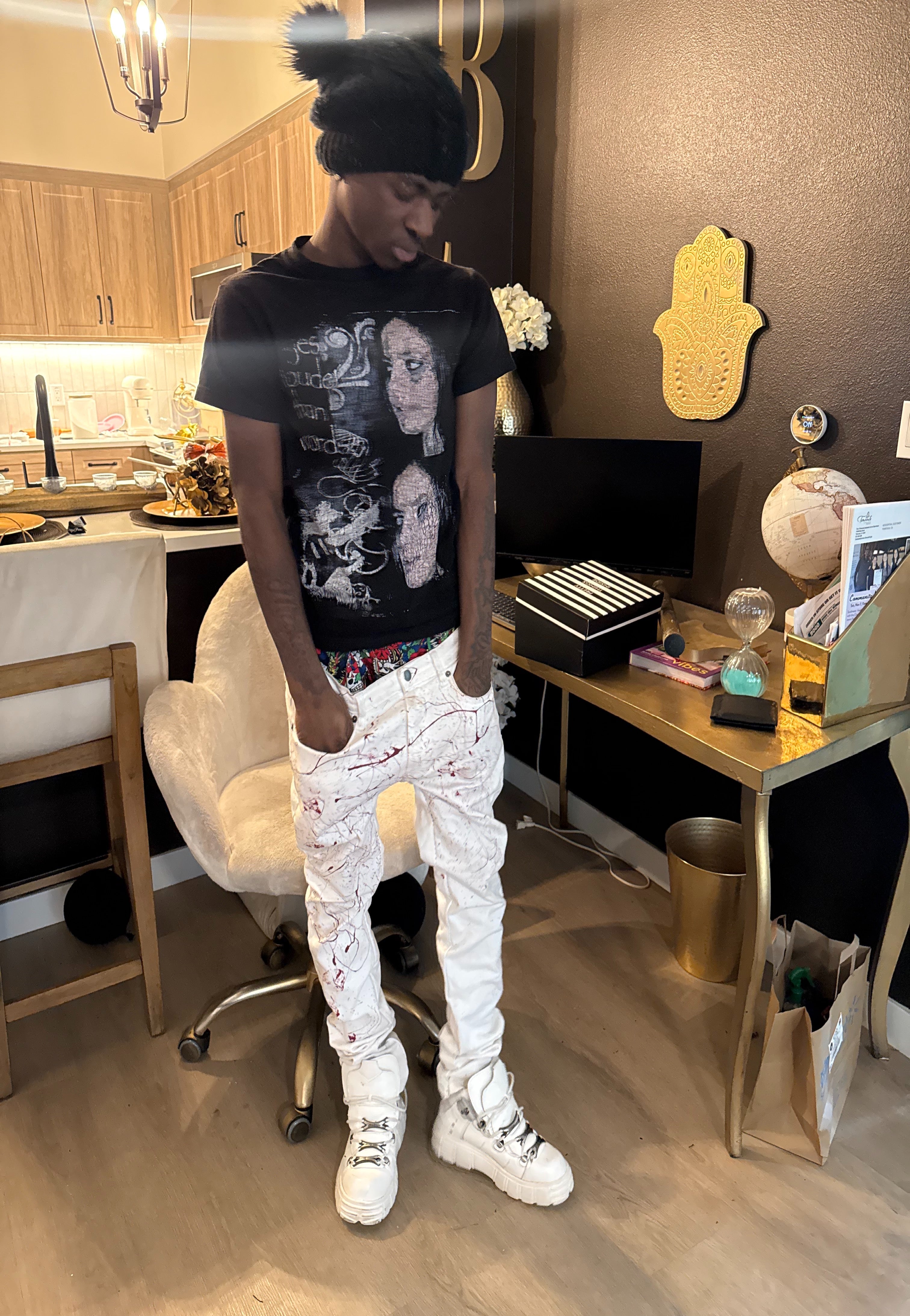 custom skinny red mark jeans