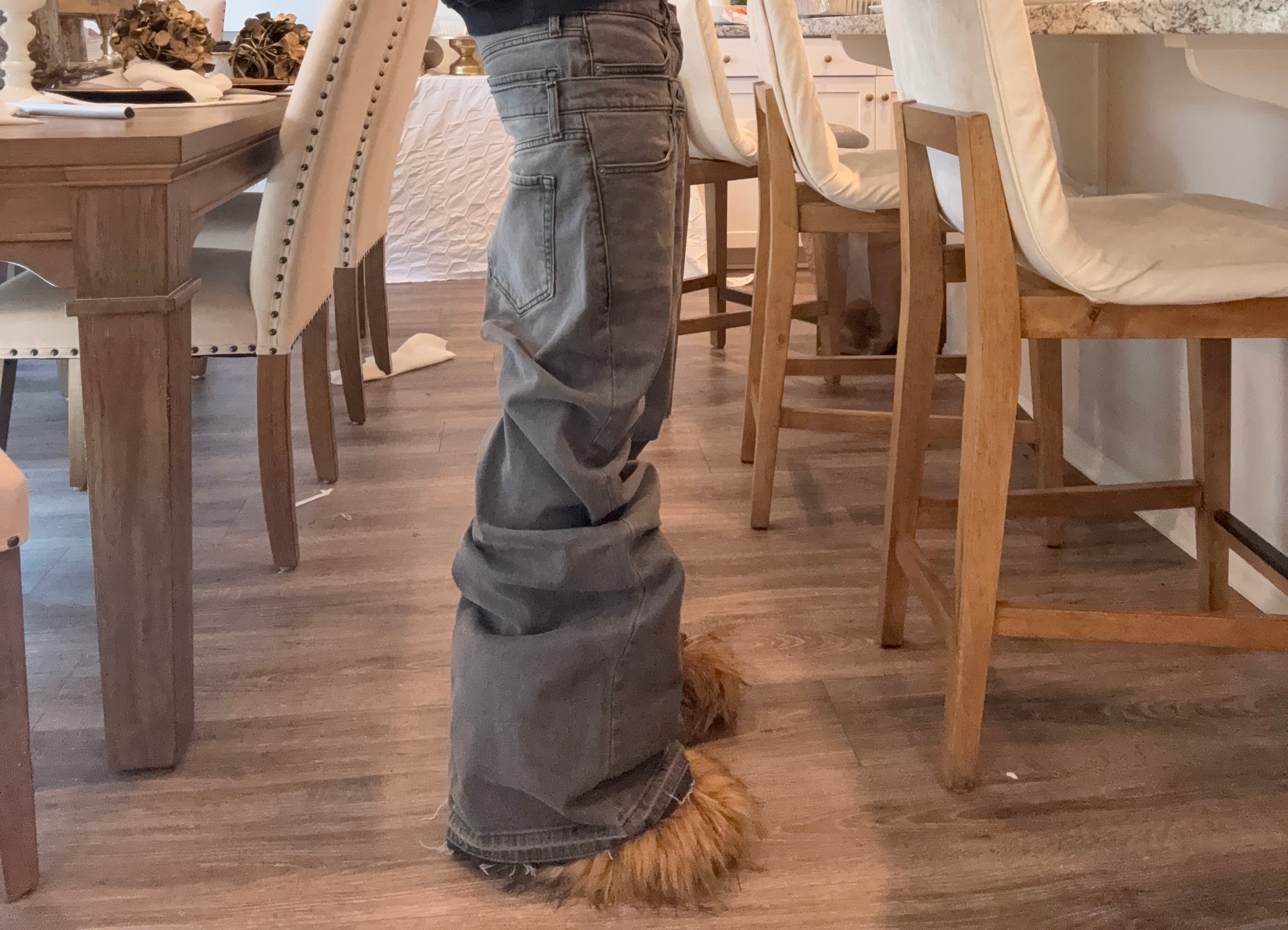 grey double waisted flared