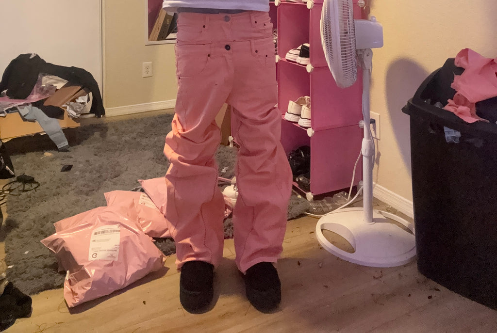 pink double waisted flares