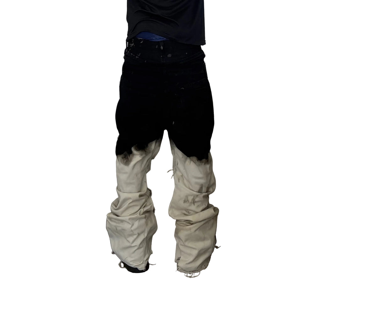 Double Waist Bleach Flared Denim