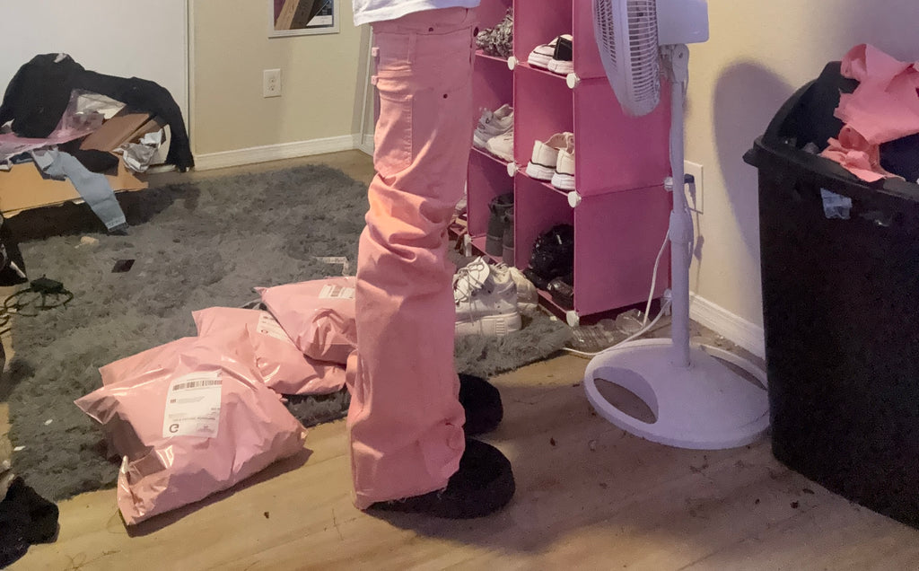 pink double waisted flares