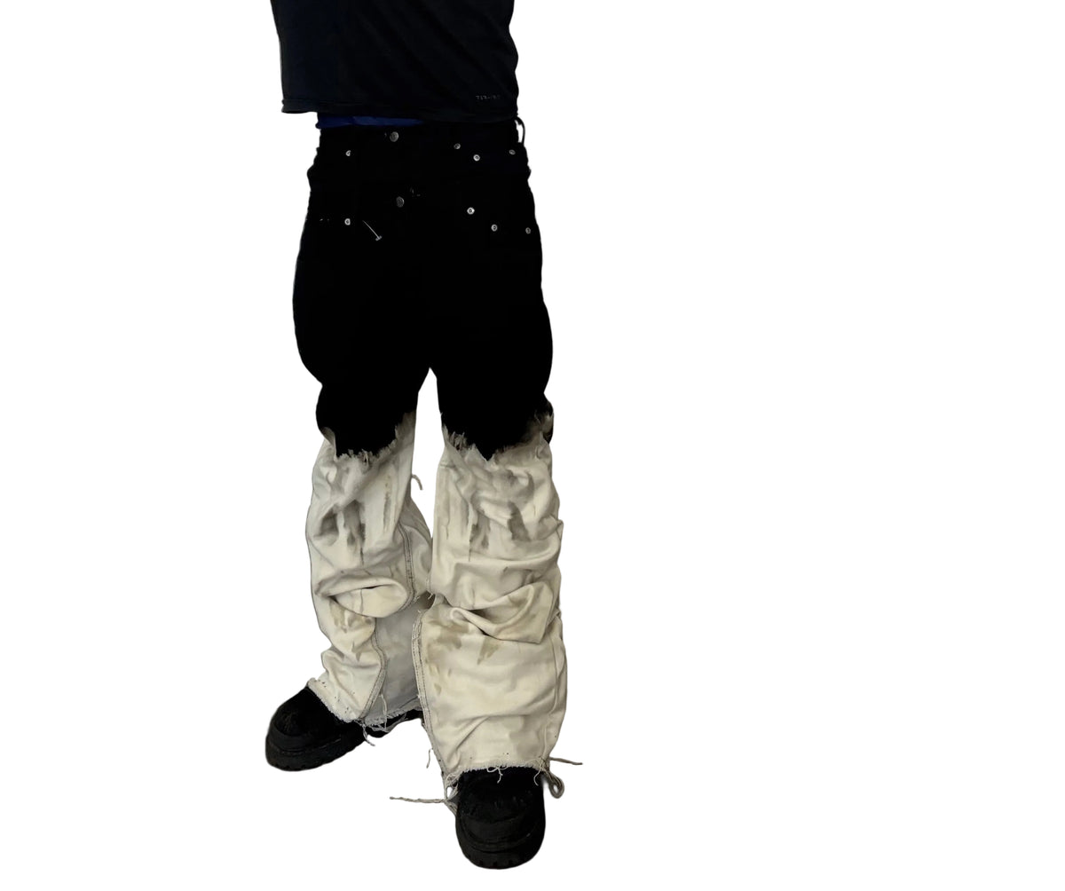 Double Waist Bleach Flared Denim