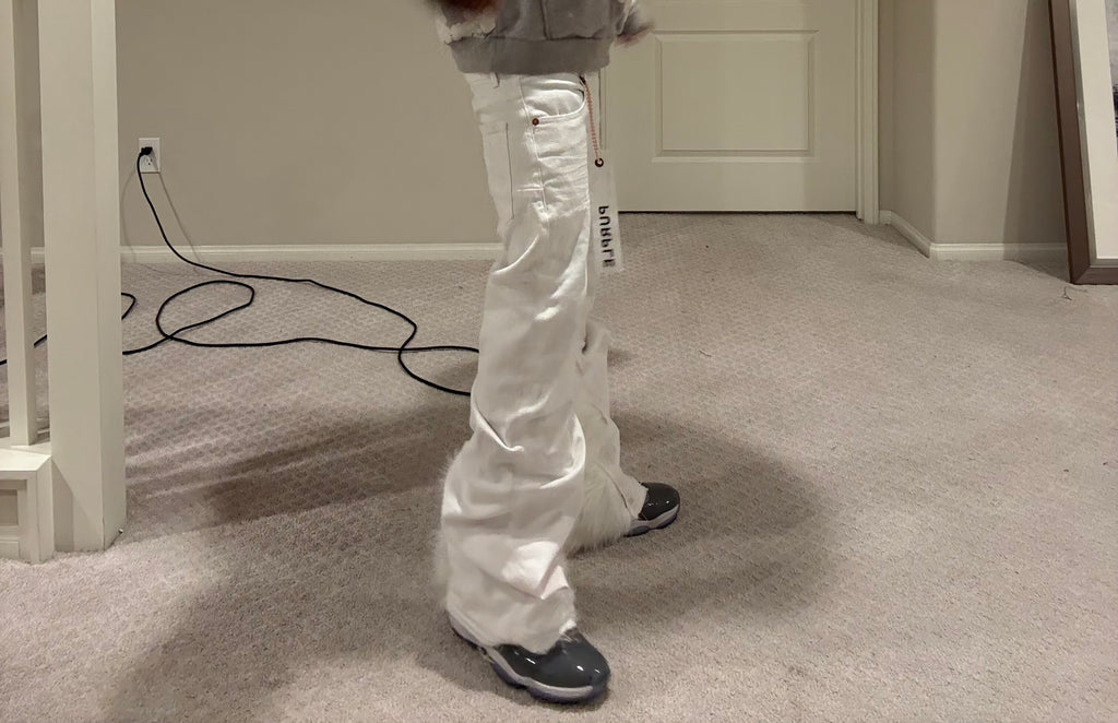 flared fur purple jeans