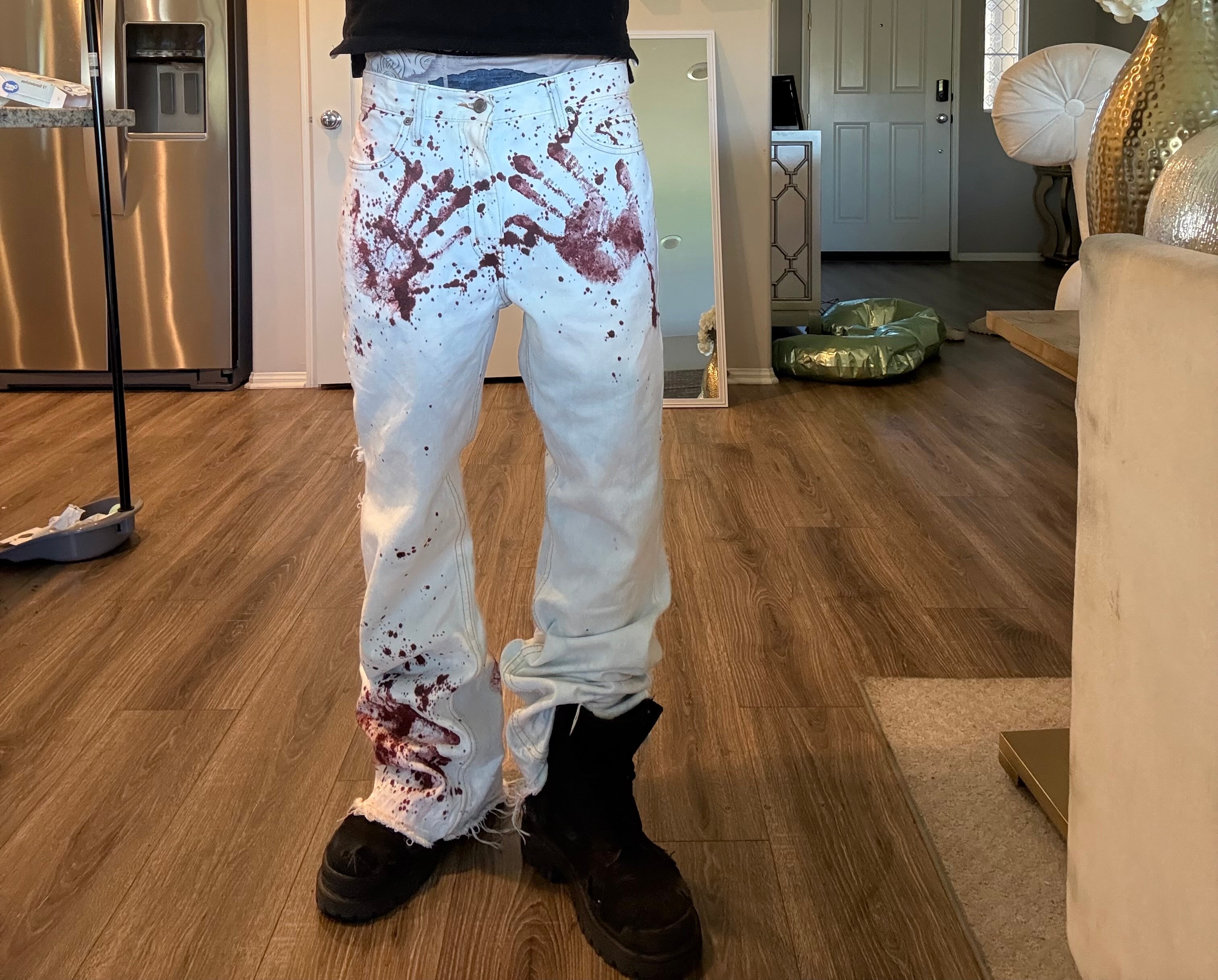 bl00d mark bleach flared jeans