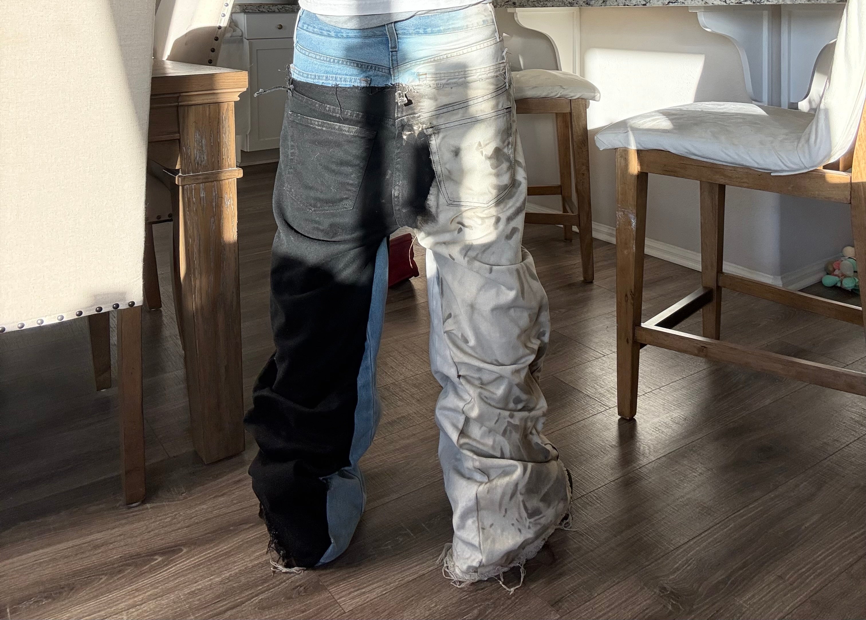 double waisted cut up bleach flares