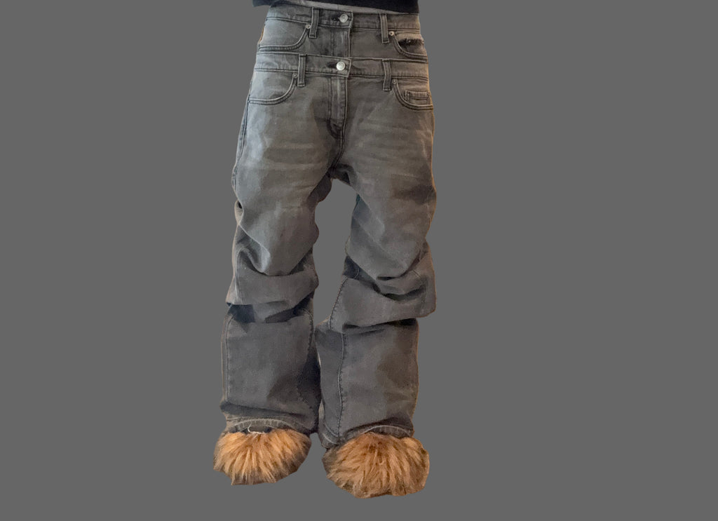 grey double waisted flared