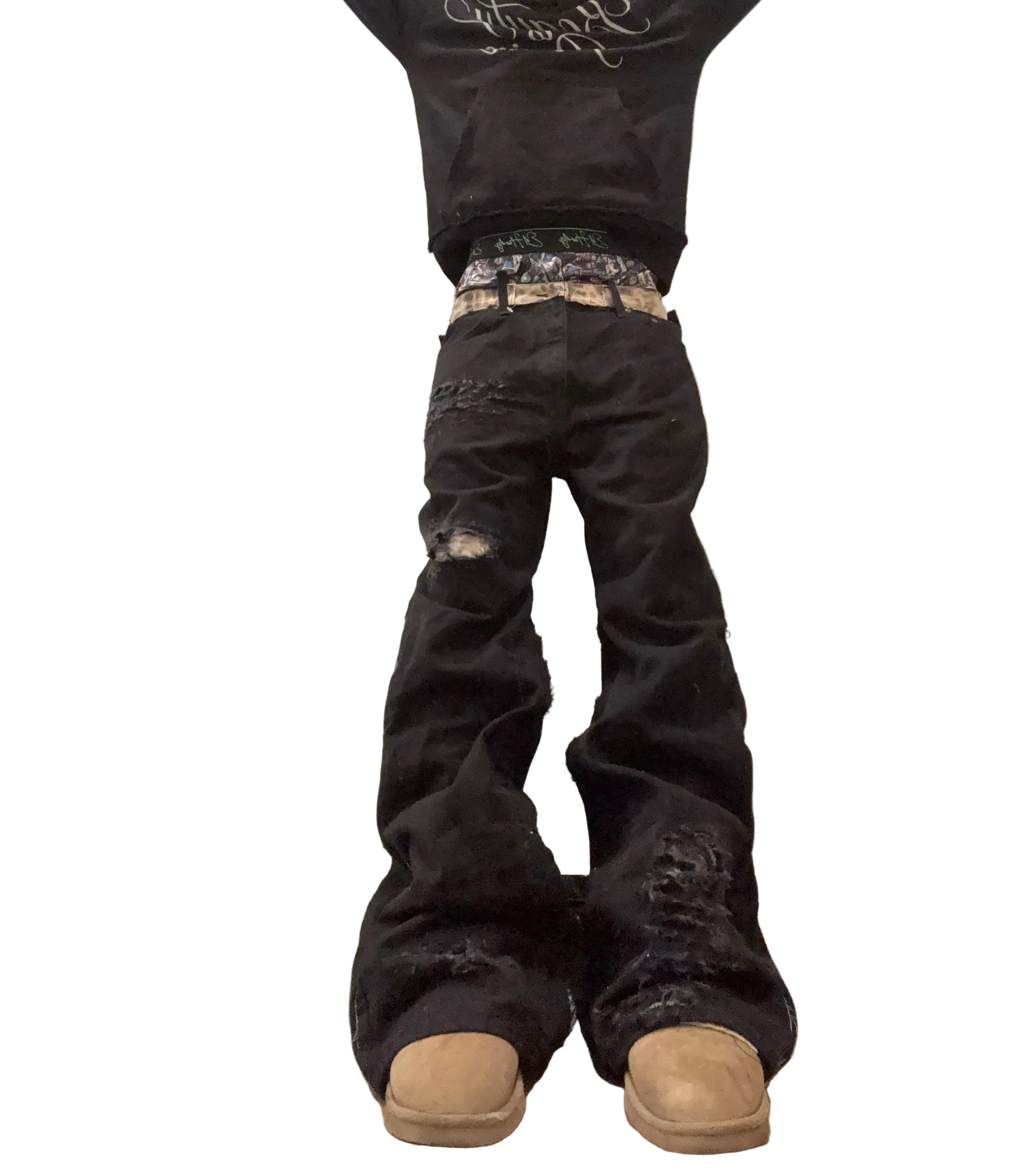 Cut Up  Double Waisted Flares