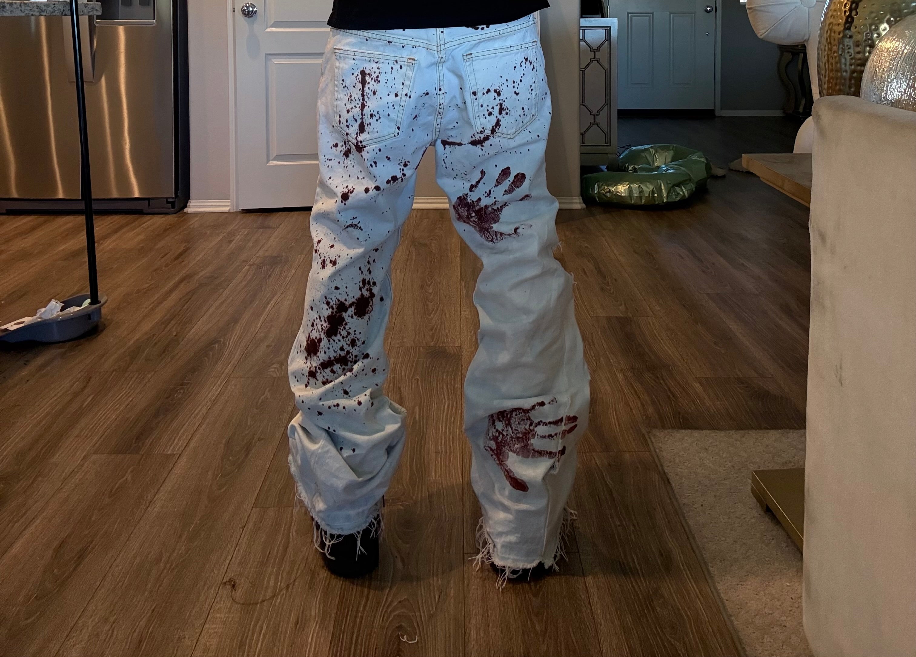 bl00d mark bleach flared jeans