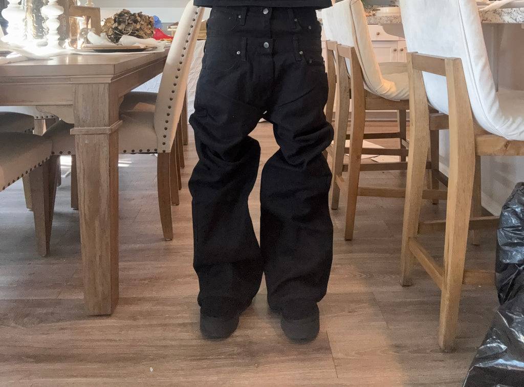 double waist black flares