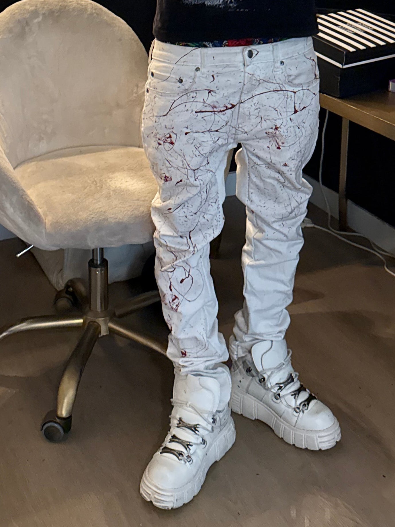 custom skinny red mark jeans