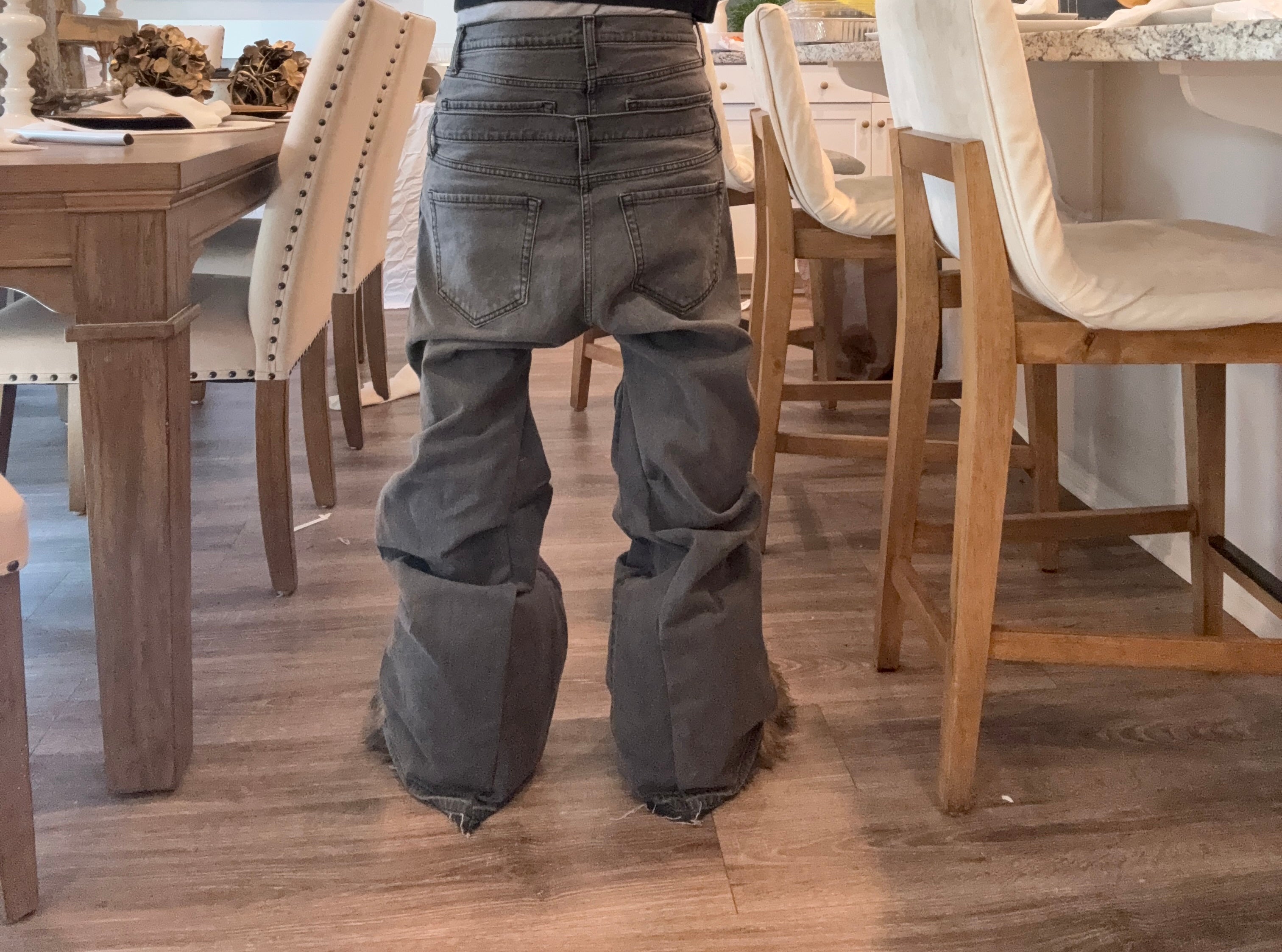 grey double waisted flared