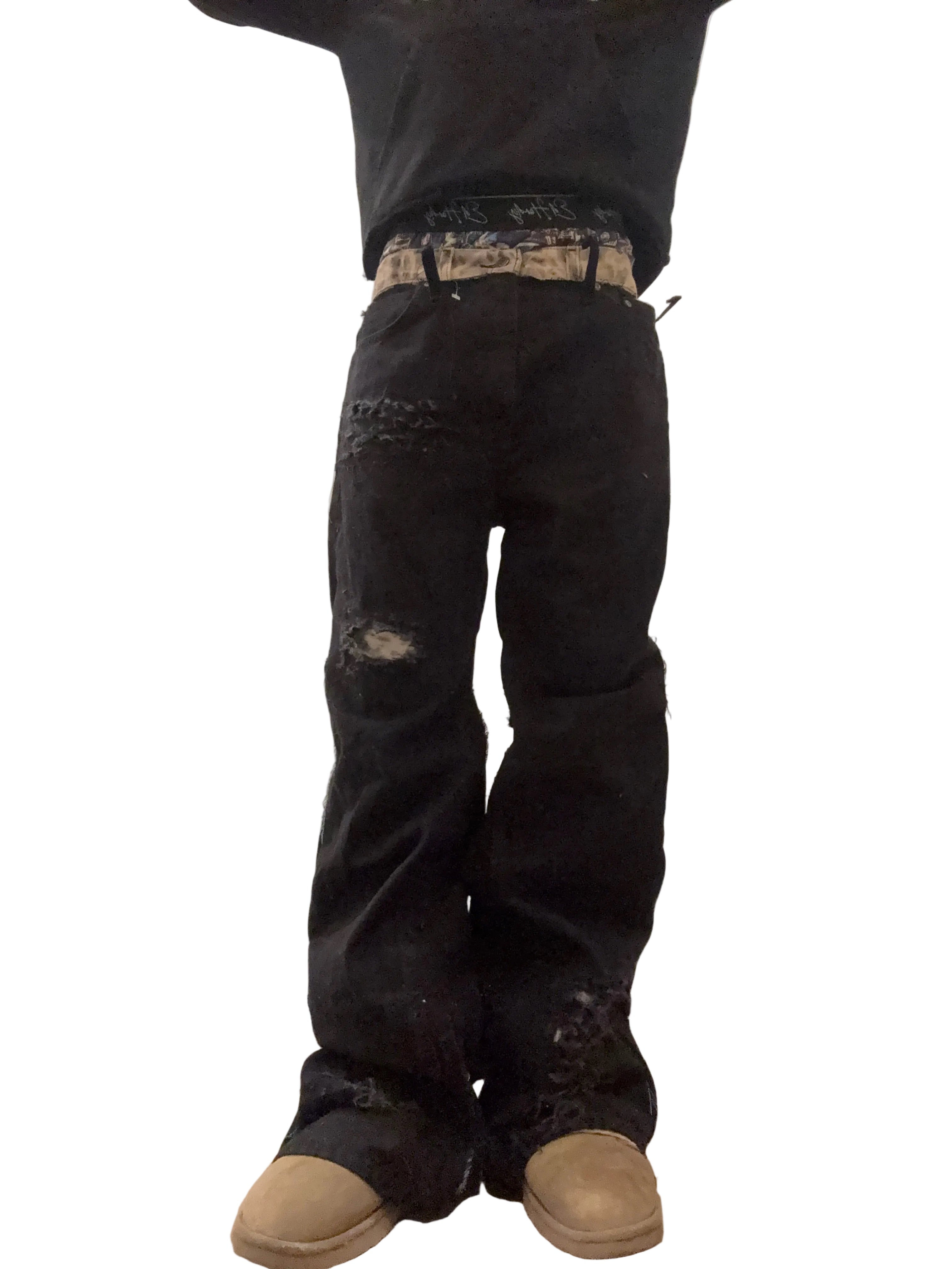 Cut Up  Double Waisted Flares